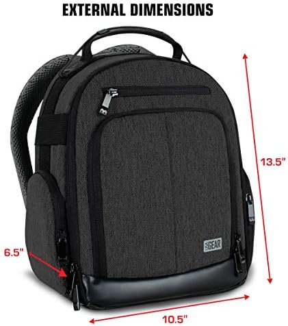 USA Gear Portable Camera Backpack for DSLR with Customizable Accessory Dividers, Weather Resistant Bottom and Comfortable Back Support - Compatible with Canon, Nikon, Sony, Fujifilm, and More (Black) - Image 5