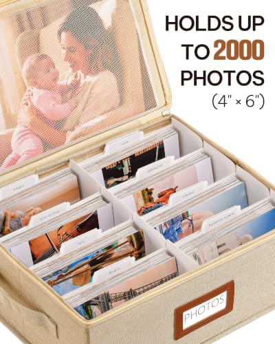 Photo Storage Box, 2000 4x6 Photo Organizer with 8 Dividers, Khaki - Image 2