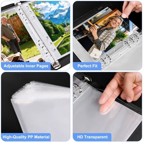 5x7 Photo Album, A5 Refillable 6 Ring Binder with Sleeves, Black - Image 7