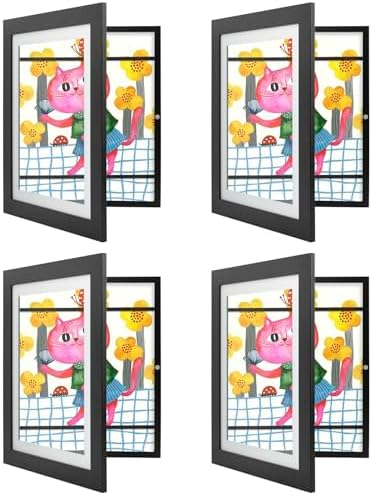 4 Pack 10x12.5 Front-Opening Kids Artwork Frames Changeable (Black) by GoldenStateArt