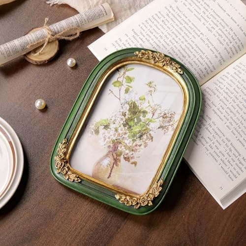 Cuspin 5x7 Arch Picture Frame Green and Gold Vintage Resin Photo Frame - Image 2