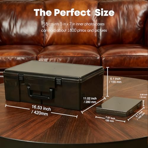 ALINK Photo Storage Box 5" x 7" with Handle, 18 pcs Photo Container Organizer and Craft Keeper, Portable Picture Case with Label for Arts, Crafts, Sewing, Stickers, Office, Seeds - Black - Image 2