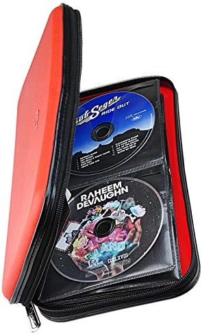 CD DVD Case, 72 Capacity Heavy Duty Wallet, DVD CD Case Holder for Car, Hard Shell Sturdy case, CD Disk Holder, DVD disc Binder, Booklet, Protective Blu-ray Wallet (72 Capacity,Red) by XiongYe