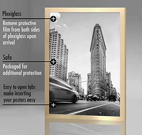 Americanflat 24x36 Poster Frame - Gold Engineered Wood with Polished Plexiglass - Wide Picture Frame for Vertical or Horizontal Wall Display - Epic Collection - Gold - Image 4