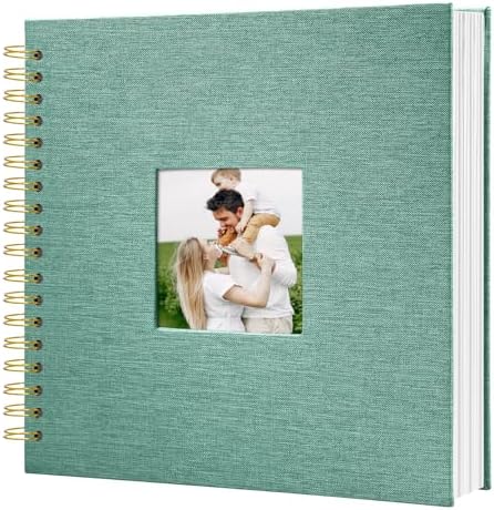Scrapbook Photo Album Linen Cover, 8 x 8 Inch Hardcover Kraft White Pages Memory Book, for Travel Wedding Guest Book Christmas Baby Shower (20 Sheets/ 40 Pages,Green) by HenPisen