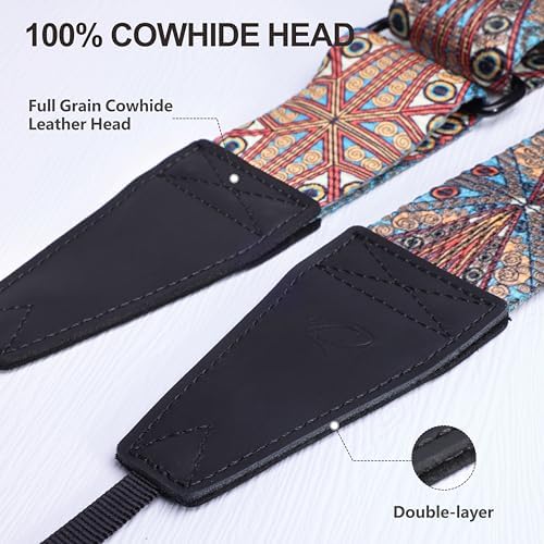 Padwa Lifestyle Extra Long Adjustable Camera Strap for Photographers - 2" Wide Full Grain Cowhide Leather Ends Camera Straps with Quick Release for All Cameras,Binoculars(Bohemia Print) - Image 3