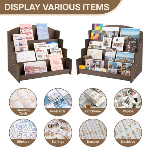 4 Tier Wooden Greeting Card Display Stand, Brown - Image 6