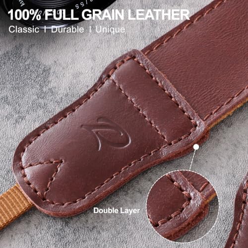 Padwa Lifestyle Red Brown Leather Camera Strap - 1.5" Soft Full Grain Cowhide Camera Straps for Photographers, Soft Suede Fabric Padded Leather Strap with Quick Release fits All Cameras - Image 4