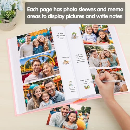 450 Pocket 4x6 Photo Album with Writing Space, Linen Cover, Pink - Image 4