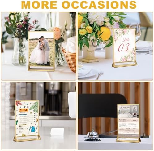 EHWINE 24 Pack Acrylic Sign Holder 5.5 x 8.5, Double Sided Gold Picture Frame Stand up Table Top Sign Holders, Clear Display Stand Menu Flyer Holder for Wedding Party - Image 4