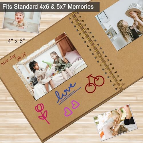 DIY Scrapbook Album 7x7 Inch, Hardcover Kraft Paper Scrap Book Photo Album, Blank Page Memory Scrap Book for DIY Crafts, Traveling, Wedding, Anniversary, Birthday, 40 Pages (20 Sheets), Khaki - Image 6