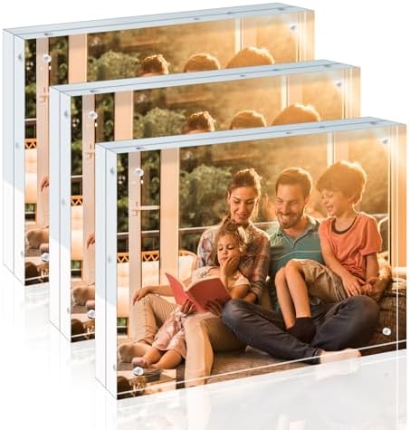 Egofine 8x10 Acrylic Frames 3 Pack, 20mm Thicker Frameless Clear Picture Frames, Double Sided Magnetic Picture Frames, Free Standing Desktop Display by Egofine