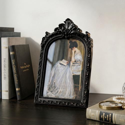 Cuspin 5x7 Black Picture Frame Vintage Ornate Arched Gothic Photo Frame - Image 2