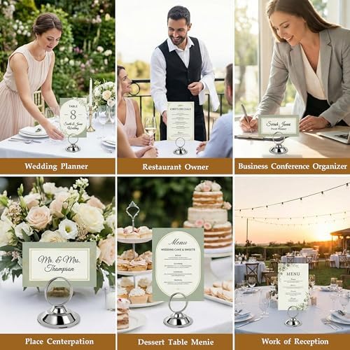 Urban Deco 16 PK Table Card Holder Place Card Holders Steel Card Holders for Photos, Food Signs, Memo Notes, Weddings, Restaurants, Birthday (Silver) - Image 4