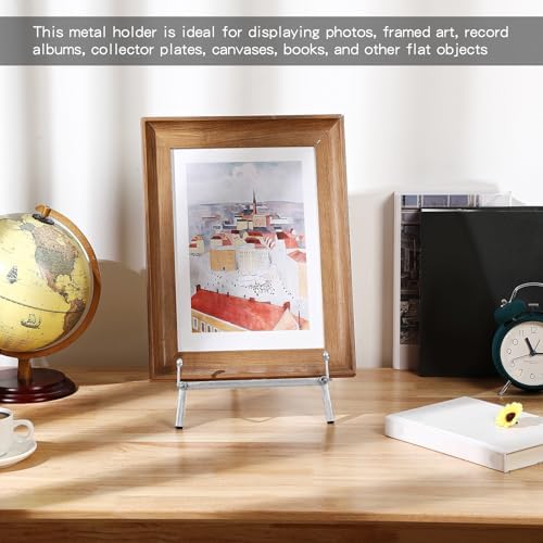 Leinuosen Metal Easel Stand 16.5" H x 8.7" W x 4.3" D Table Top Easel Stand for Display Tripod Art Picture Mirror Modern Plate Holder for Display Book Photo Wedding Sign(Silver) - Image 5