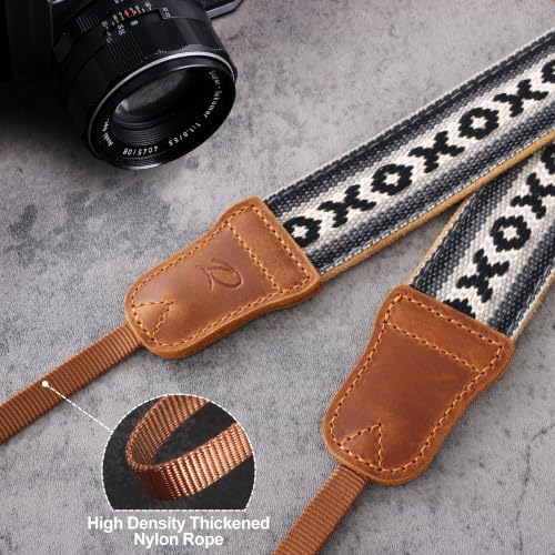 Padwa Lifestyle Camera Strap - 1.5" Crazy Horse Cowhide Ends Embroidered Camera Straps for Photographers, Cute Cotton Weave Soft Suede Fabric Padded Strap fits All Cameras for Adults & Kids - Image 5