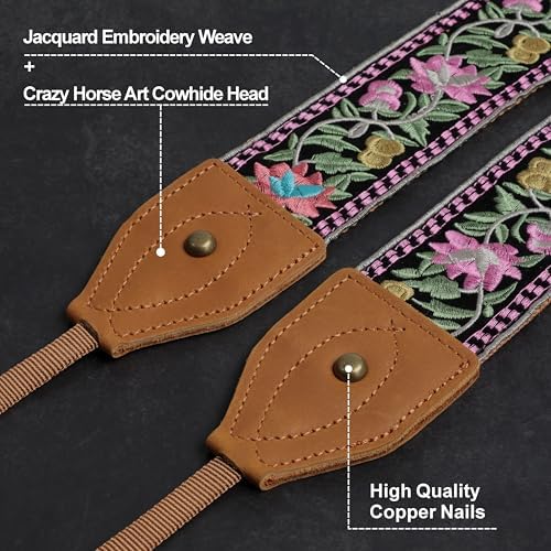 Padwa Lifestyle 2" Wide Classic Crazy Horse Art Cowhide Head Cotton Camera Straps for Photographers - Image 2