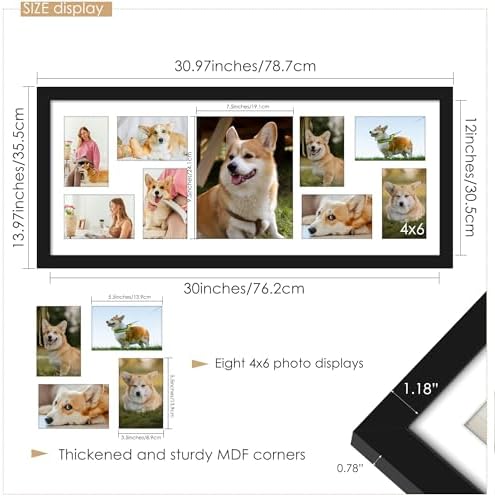 DUENPY 12x30 Collage Frame For 1 8x10 8 4x6 Photos Black - Image 3
