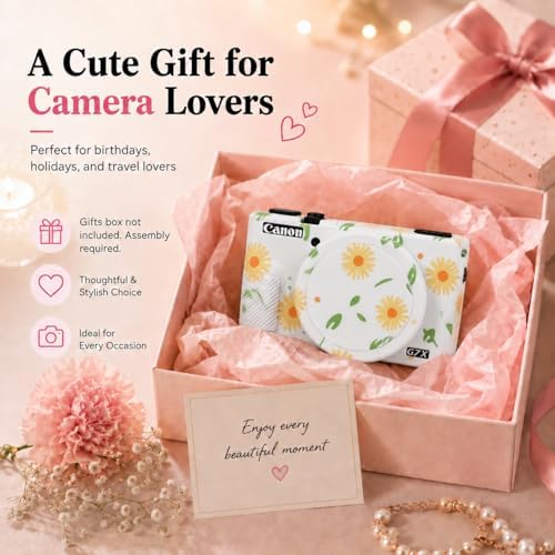 Camera Case for Canon G7X Mark III,Soft Silicone Protective Cover with Removable Lens Cap,Shockproof Anti-Scratch Compatible with Canon PowerShot G7X3 for Women (Beige Floral) - Image 7