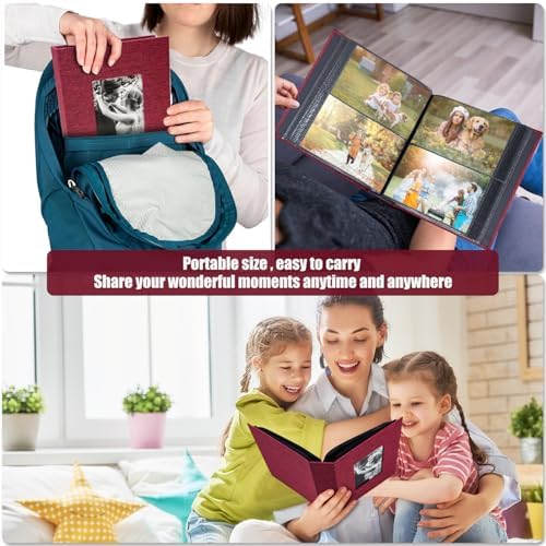 Photo Album 4x6 with 200 Pockets, Slip-in Picture Albums, Linen Cover Memory Book with Front Window, Black Page Vertical Photo Book for Wedding, Family, Anniversary, Baby, Vacation(Red) - Image 4