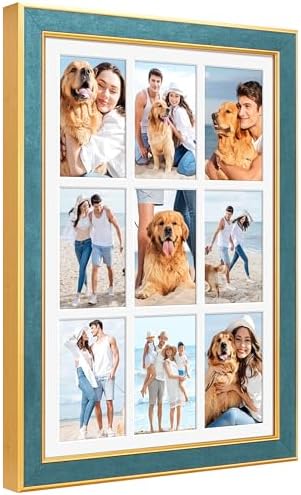 Suede 13.5x19.5 Picture Frame Display 9 Opening 4x6 Picture Frames Collage Wall Decor with Mat,Multi Photo Frame for Plexiglass,Wall Decor,1Pack,Blue by AnoziebyProductsunder