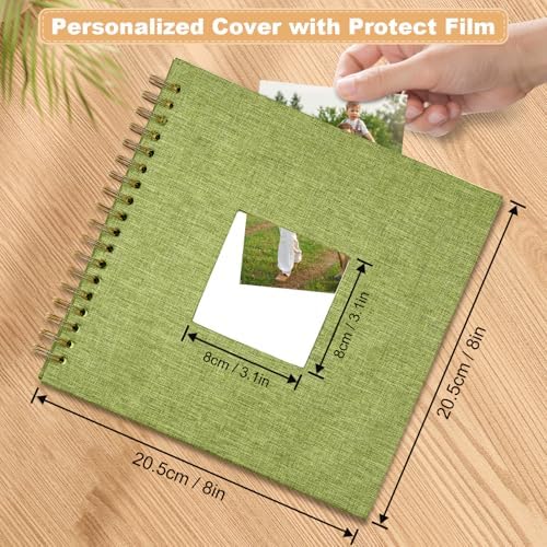 Scrapbook Photo Album Linen Cover, 8 x 8 Inch Hardcover Kraft White Pages Memory Book, for Travel Wedding Guest Book Christmas Baby Shower (20 Sheets/ 40 Pages,Matcha) - Image 2