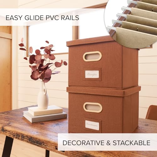 Decorative File Organizer Box Set of 2 - Collapsible Linen Filing Cabinets - Image 4