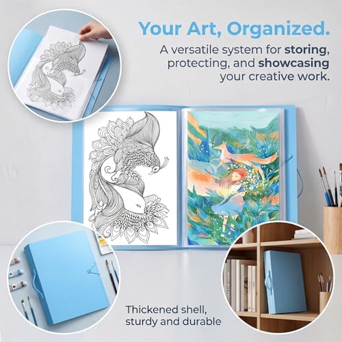 Huacan A3 Art Portfolio Folder - 30 Pocket (60 Pages) Art Portfolio Binder with Handle, Large Capacity Artwork Storage Organizer for 12x16in - Image 4