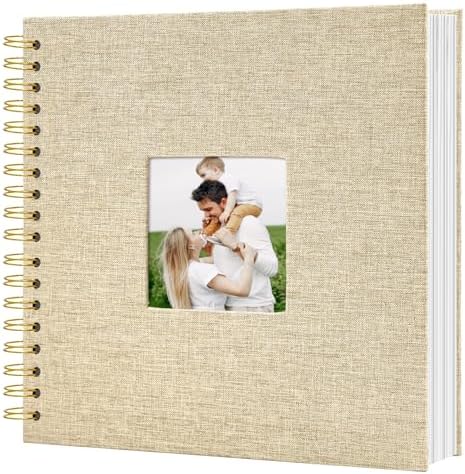 Scrapbook Photo Album Linen Cover, 8 x 8 Inch Hardcover Kraft White Pages Memory Book, for Travel Wedding Guest Book Christmas Baby Shower (40 Sheets/ 80 Pages,Dark Beige) by HenPisen