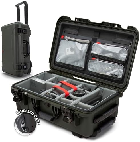 NANUK 935 Pro Photo Kit – Waterproof Travel Camera Hard Case with Padded Dividers and Wheels, 22” x 14” x 9” - Dustproof and Impact Resistant, Airline Carry-On Approved – Olive by NANUK