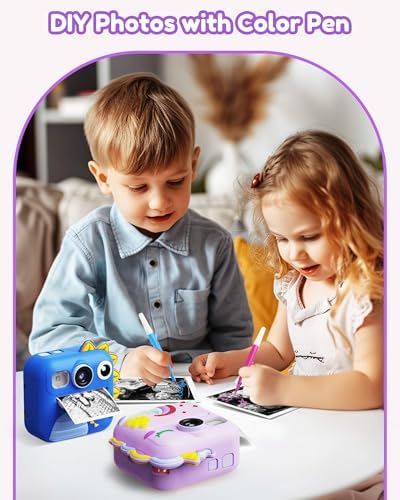KOKODI Kids Camera Instant Print, Toddler Cameras Christmas Birthday Gifts for Girls Age 3-12, Digital Video Instant Printable Camera for Kids,Toys for Ages 5-7 Girls (Purple) - Image 3