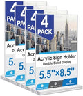 Acrylic Sign Holder 5.5x8.5 Inches 4 Pack, Double Sided Clear Display Stand Table Top Sign Paper Holder, Vertical Menu Flyer Holder, Plastic Sign Frame for Stores, Restaurants, Hotels, Office by Unknown