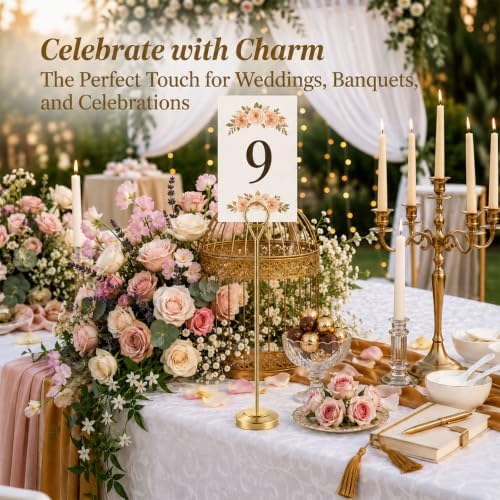 Radezon 12 Pack Gold Table Number Holders, 8inch Weighted Base Place Card Holders for Outdoor Wedding, Windproof Sturdy Metal Photo Stands for Reception Tables, Parties & Events - Image 7