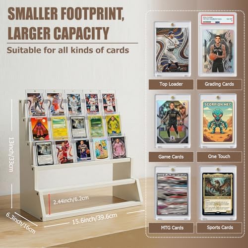 5 Tier Wooden Card Display Stand Holds 20-25 PSA BGS SGC Graded Sports Card - Image 2