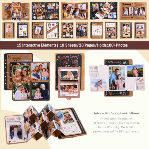 Handmade DIY Scrapbook Photo Album – 3D Interactive Memory Book Kit for Wedding, Anniversary, Family Photos, Travel, Birthday Gift - Brown - Image 4