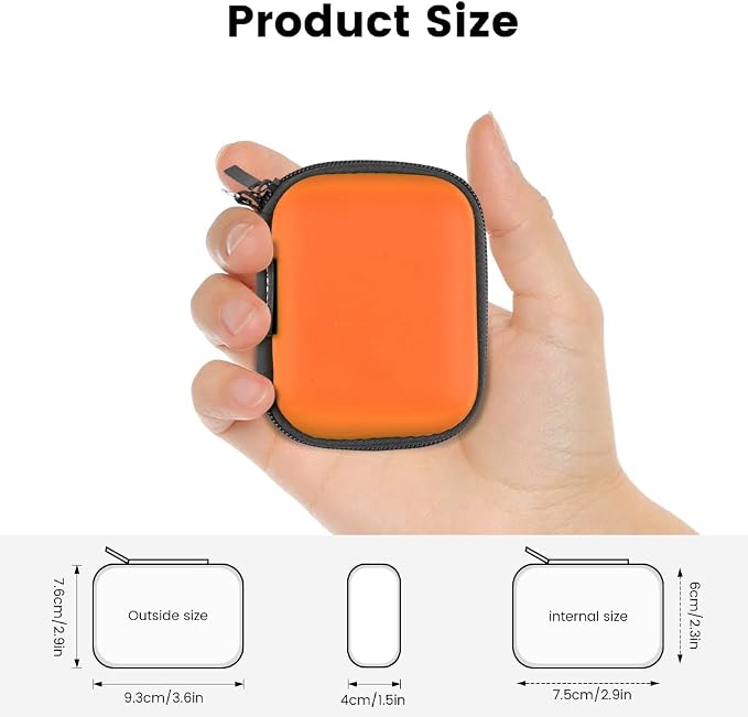 Earbud Case, RISETECH Hard EVA Earphone Travel Case Holder Headphone Small Zipper Pouch Compatible with Flash Drive, SD Cards, USB Charger Cable, AirPods, Sony Wired Earbuds with Keychain -Orange - Image 6