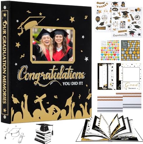 Pasimy Graduation Scrapbook Kit A4 Photo Album 60 Pages Removable DIY Memory Scrap Book Grad Picture Album with Stickers Holds 4x6 5x7 8x10 Pictures for Grad Class of 2026 Graduation Gifts(Classic) by Pasimy