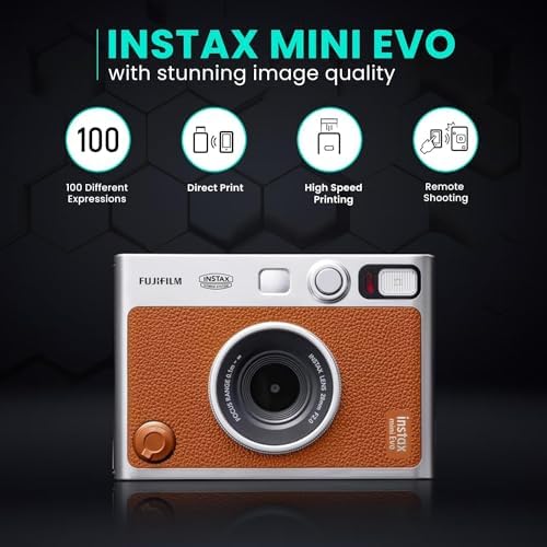 Fujifilm Instant Mini EVO Hybrid Camera Bundle with 20 Instant Film Sheets + 32GB Memory Card + Carrying Case + Flex Tripod + BluebirdSales Cleaning Cloth (Brown) - Image 5