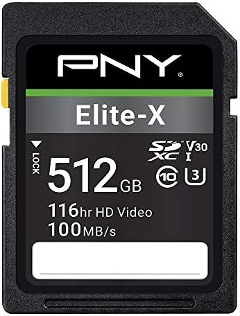 PNY 512GB Elite-X C10 U3 V30 SDXC Flash Memory Card, UHS-I, 4K UHD by PNY