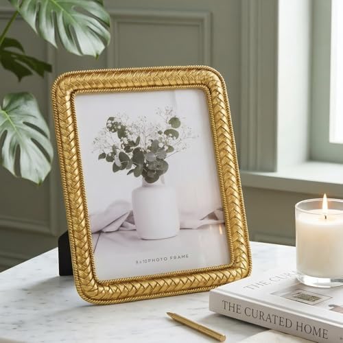 Cuspin 8x10 Gold Picture Frame, Vintage Decorative Rattan Resin Photo Frame - Image 2