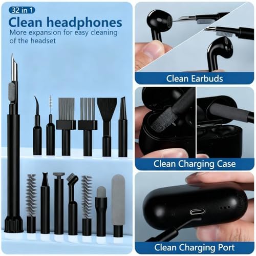 Inesore 32 in 1 Phone Cleaning Kit for iPhone AirPods MacBook Earbuds-Black - Image 3