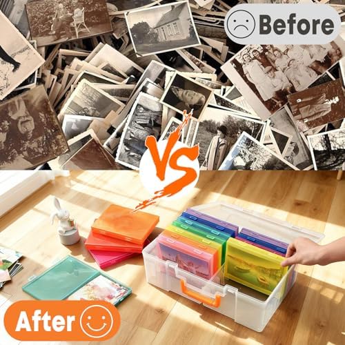 Photo Storage Box 5 x 7 Inches, 18 Inner Photo Cases with Dividers, Colorful Acid-Free Photo Storage Containers with Handle, Photo Organizer Craft Keeper for Stickers, Craft, Stamp - Image 6