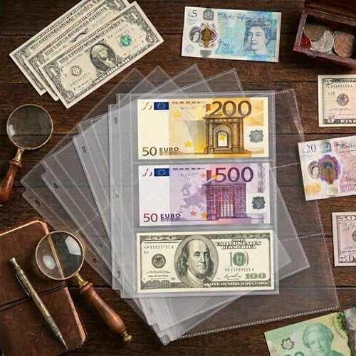 100 Pack （7.6x3.6inch ） 3 Pockets Currency Sleeves for 3 Ring Binder - Image 7