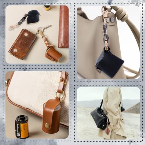 2 Colors Classical 35mm PU Leather Film Case Keychain Pendant Portable Leather Film Roll Storage Protective Sleeve Holder Container Key Chain with Lobster Clasp for Photography(Black Brown) - Image 5