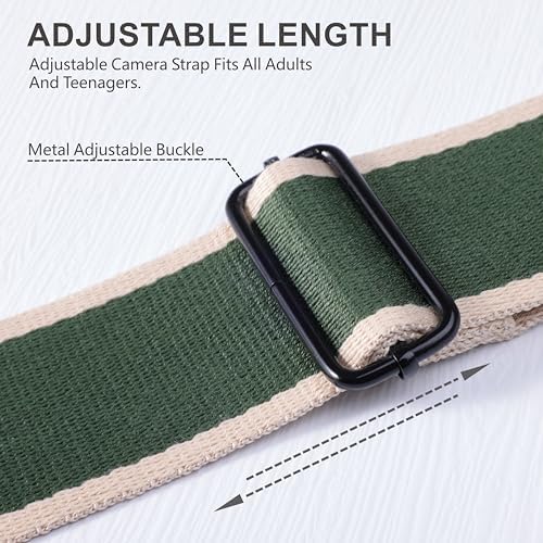 Padwa Lifestyle Extra Long Adjustable Camera Strap for Photographers - 2" Wide Full Grain Cowhide Leather Ends Camera Straps with Quick Release for All Cameras,Binoculars(Stripe Beige Green) - Image 4