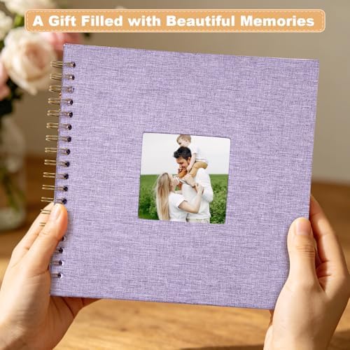 Scrapbook Photo Album Linen Cover, 10 x 10 Inch Hardcover Kraft White Pages Memory Book, for Travel Wedding Guest Book Christmas Baby Shower (20 Sheets/ 40 Pages,Light Purple) - Image 6