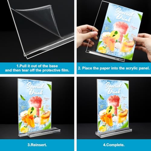 Acrylic Sign Holder 5 x 7, 16 Pack Clear Table Menu Vertical Display Stand Desktop Display Double Sided Stand Paper Holder Table Sign Suitable for Restaurants Office Party Show Fair - Image 6