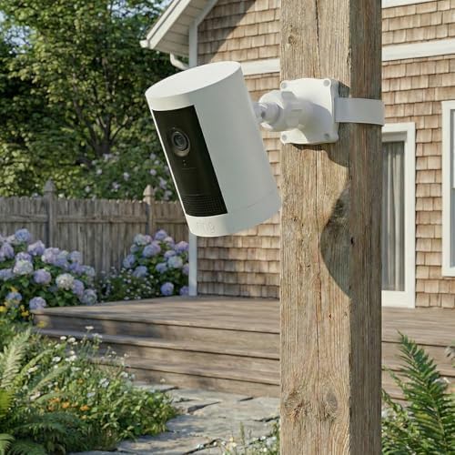 Adjustable Wall Mount Compatible with Ring Spotlight Cam Pro/Plus (Battery), Ring Stick Up Cam (Battery), Outdoor Security Camera Mount with Strap for Wall, Pole or Tree Installation, White - Image 5