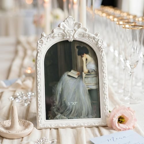 Cuspin 5x7 White Arched Picture Frame, Elegant Decorative Photo Frame - Image 2