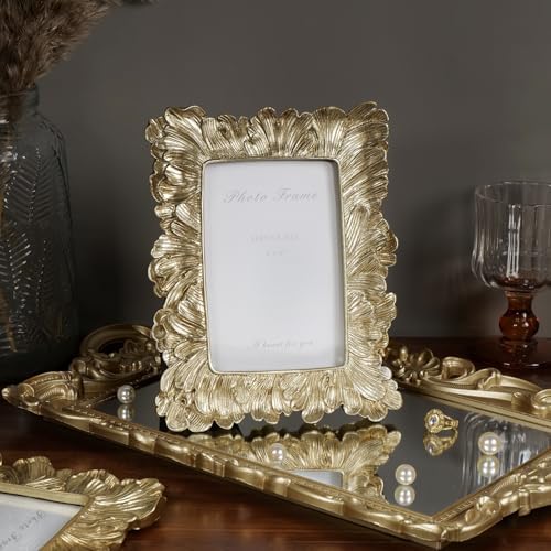 Cuspin Gold Vintage 4x6 Picture Frame Palm Leaf Textured Resin Photo Frame - Image 6